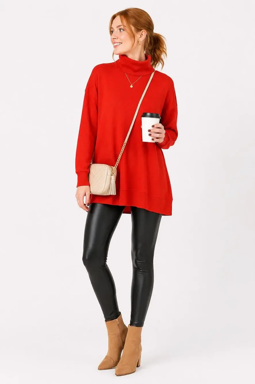 Maeve Anthropologie Mock Neck Oversized Sweatshirt Tunic Red Orange XS